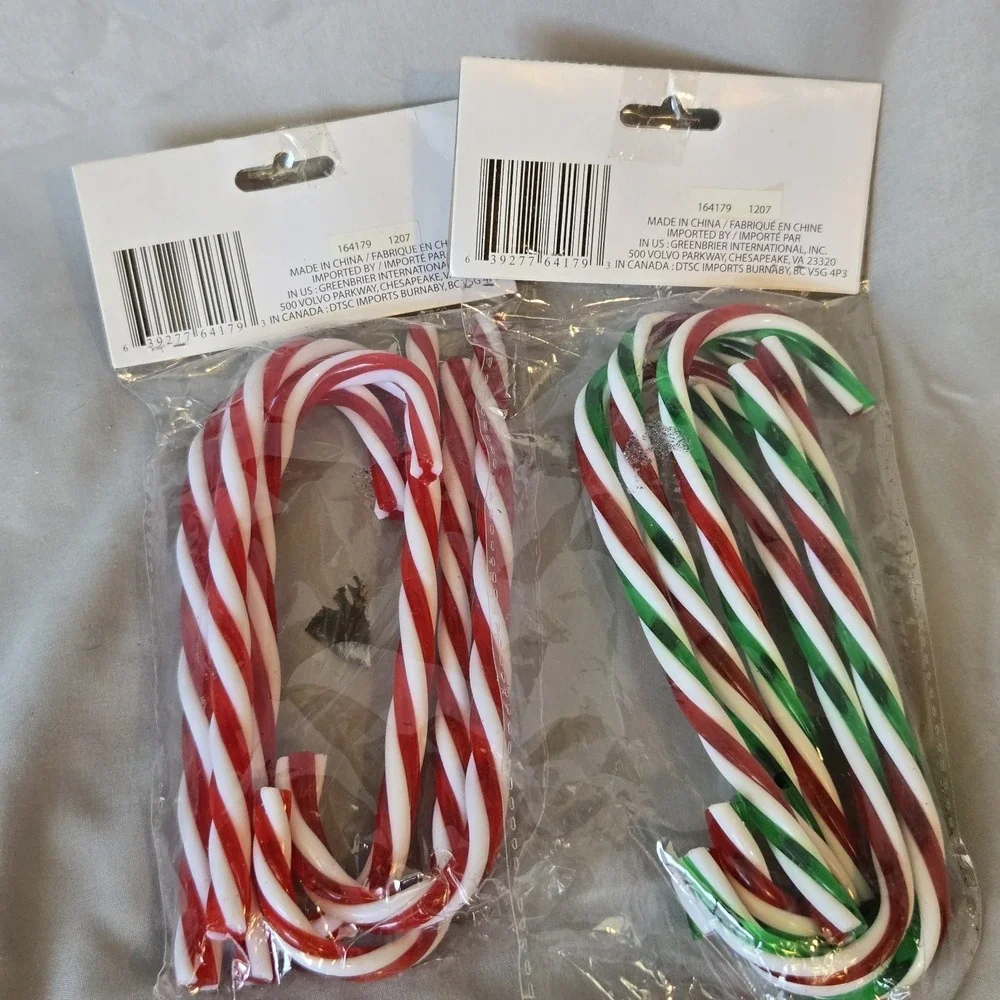 Lot of 2 Sets Of 6 Christmas House Merry Plastic Candy Cane Ornaments 6